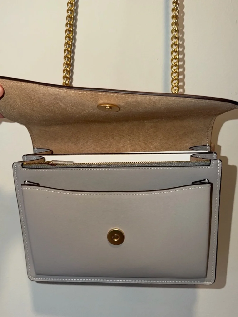 Coach Gray Pebbled Leather Crossbody with Gold Chain